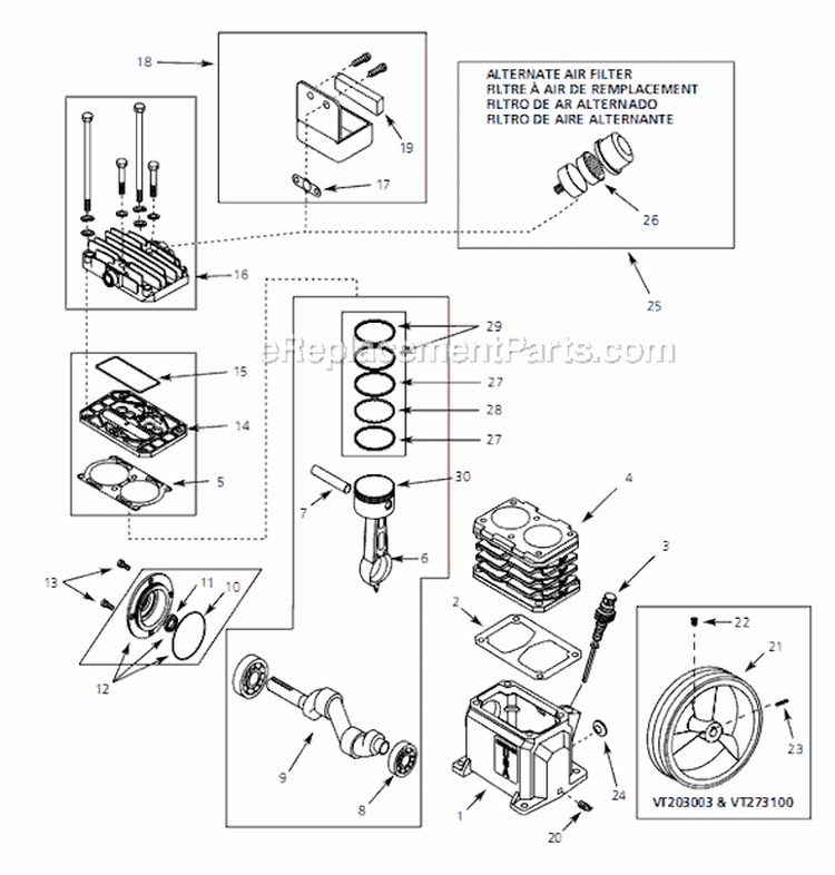 Page B Diagram and Parts List for VT613106 2003 Campbell Hausfeld Compressor